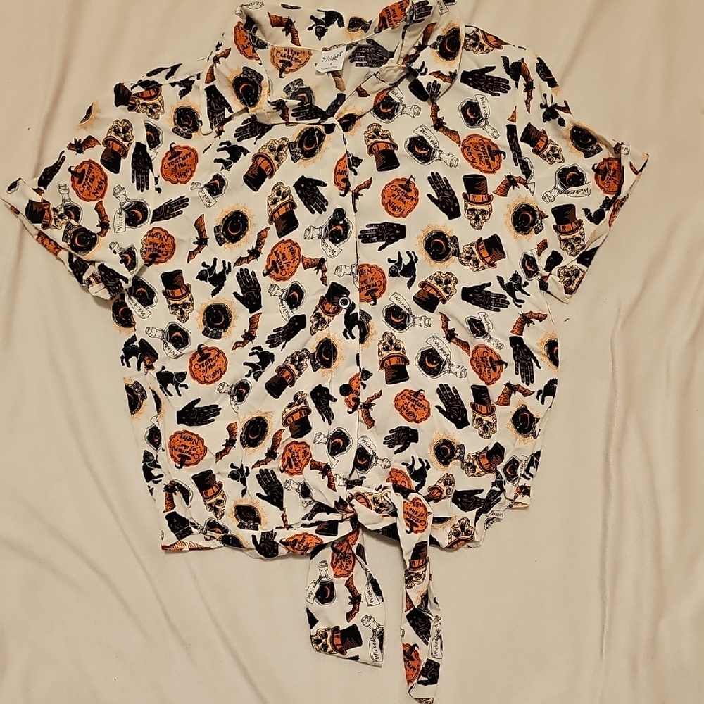 Halloween Short Sleeve Button Up